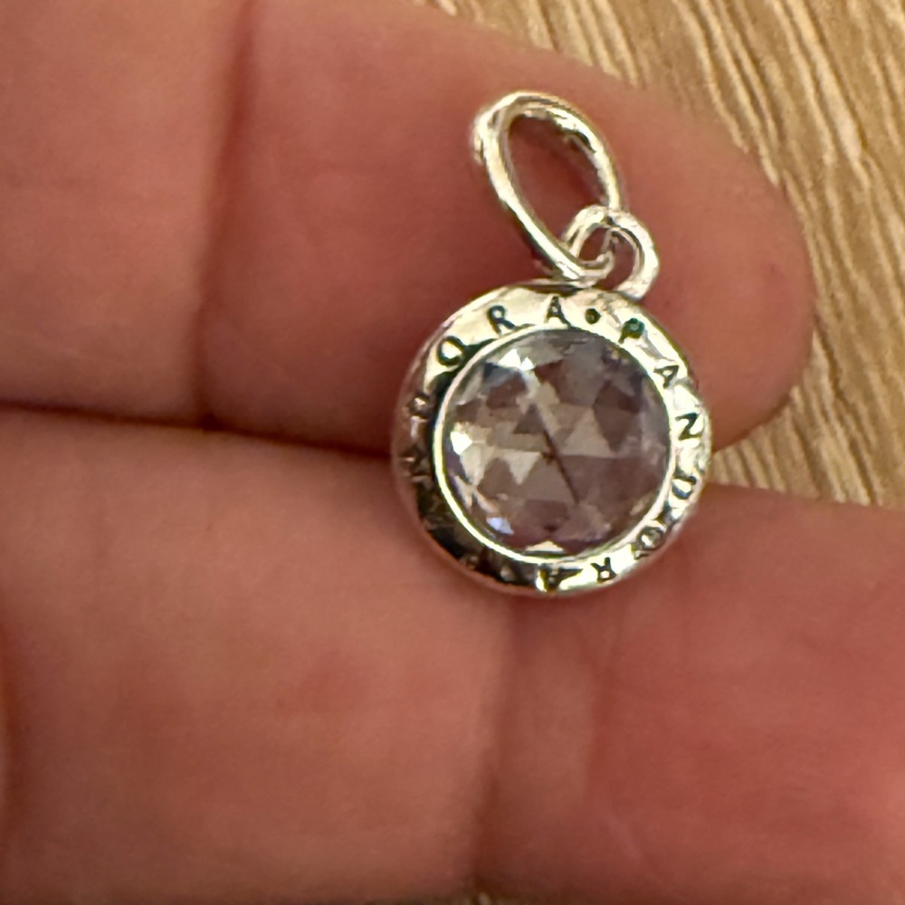 Pandora Silver Necklace Charm with Lavender Gem